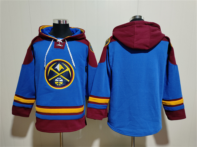 Men's Denver Nuggets Blank Blue/Red Lace-Up Pullover Hoodie